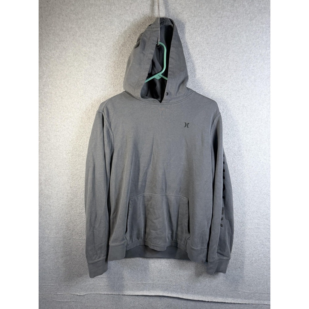 Hurley Hoodie Mens Medium Gray Pullover Fleece Kangaroo Pocket Logo Sweatshirt